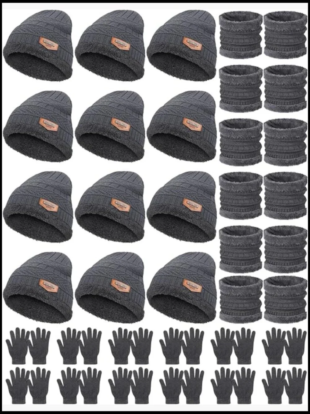 Bulk Winter Beanie Scarf Gloves Set for Men Women Unisex - 36 Pieces